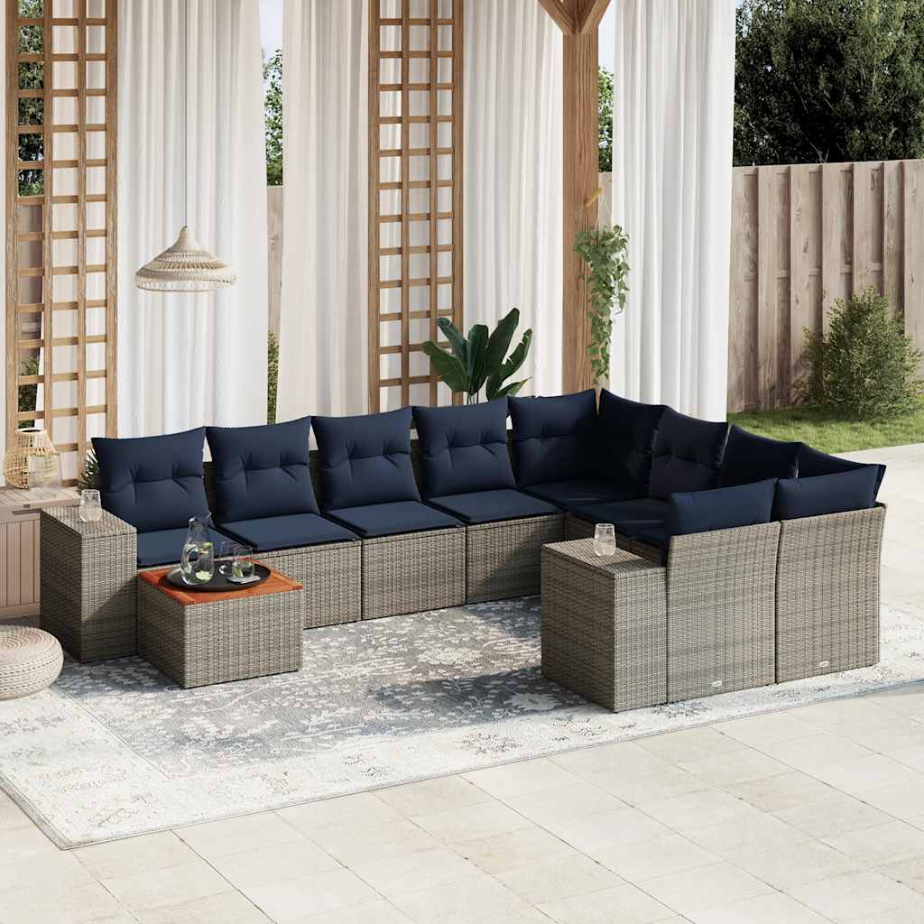 Conjunto de sofá de jardim com 10 peças e almofadas em rattan sintético cinza