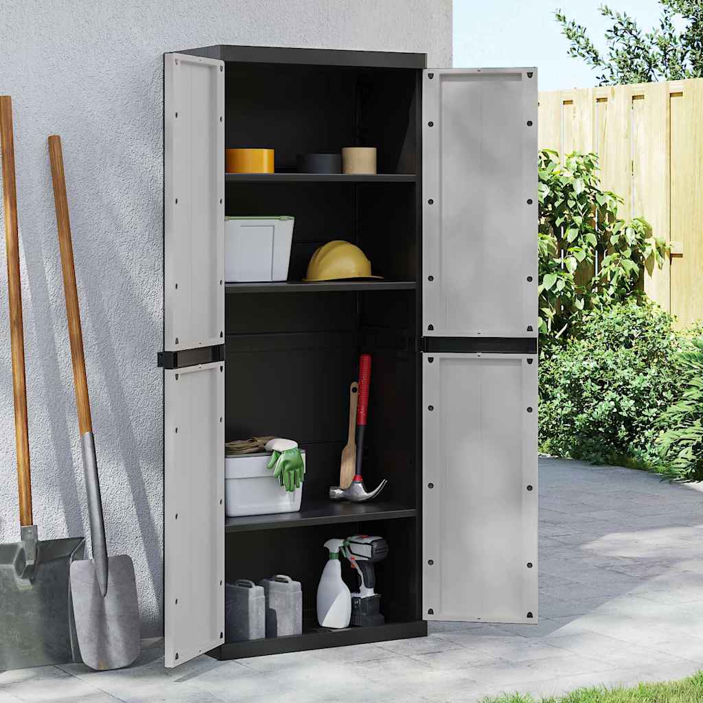 Móvel de arrumação para exterior 65x37x165 PP cinzento e preto