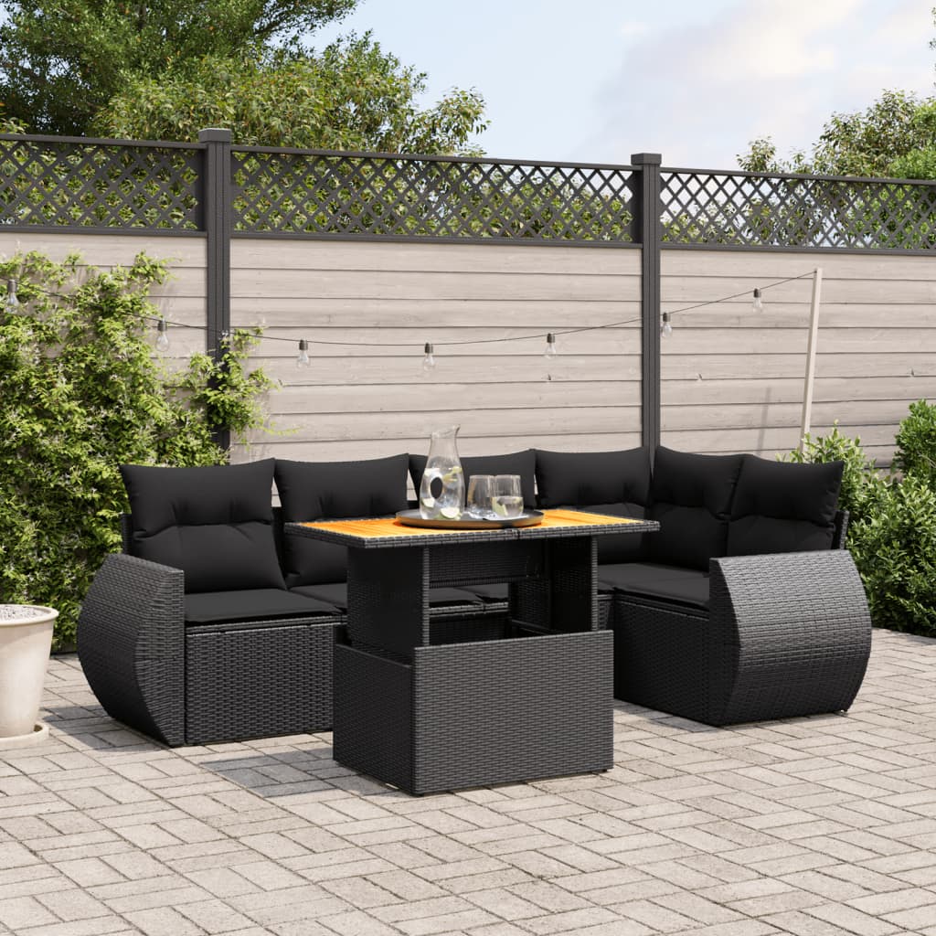 6 Pcs conjunto sofás de jardim c/ almofadões vime PE preto