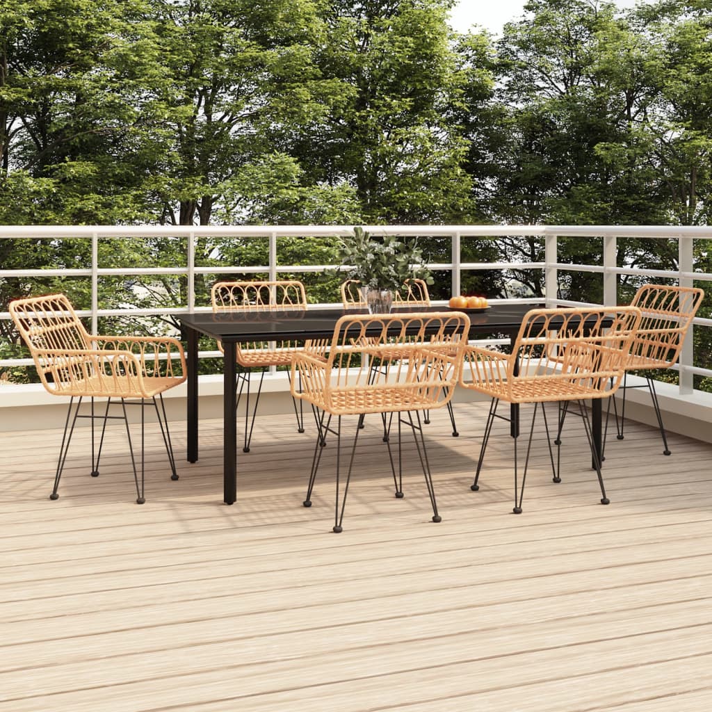7 Pcs conjunto de jantar para jardim vime PE