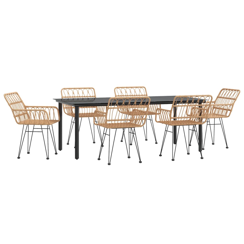 7 Pcs conjunto de jantar para jardim vime PE