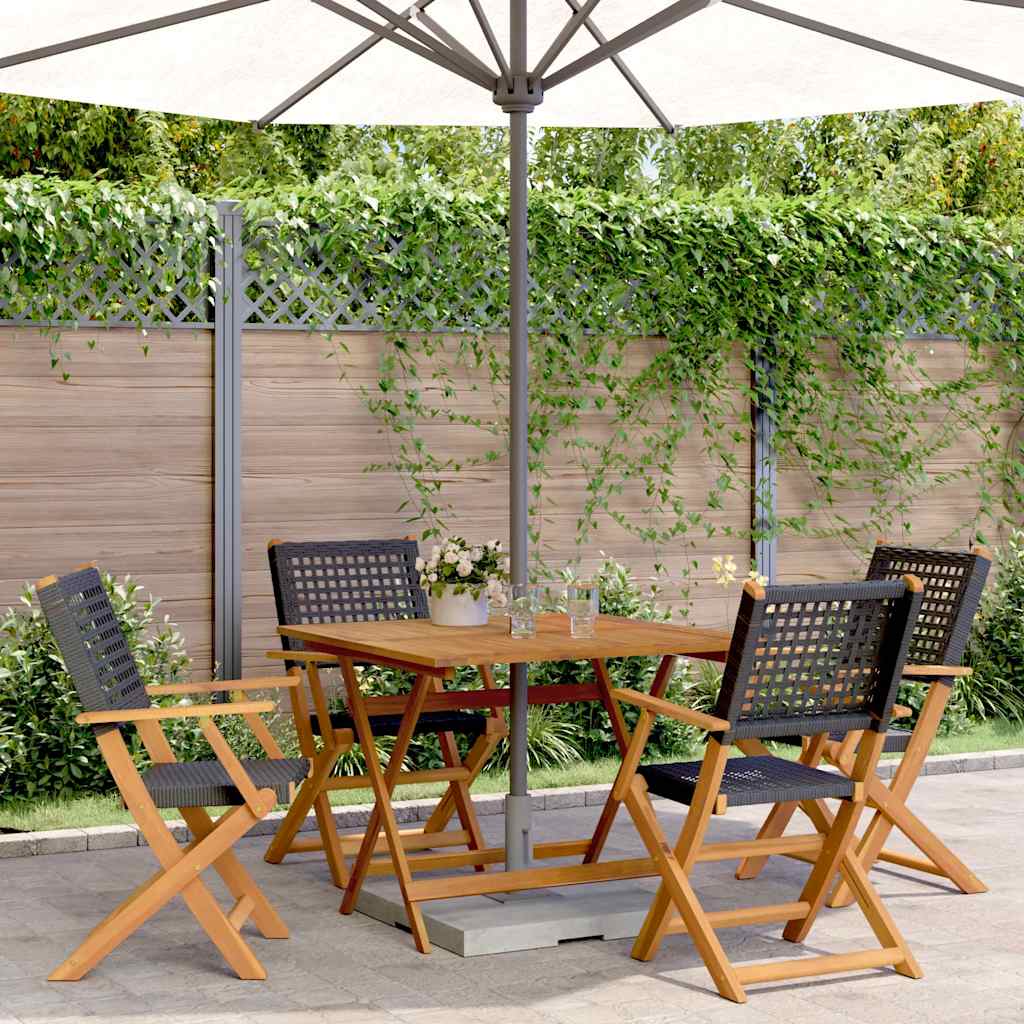5 Pcs conjunto de jantar p/ jardim vime PE/madeira maciça preto