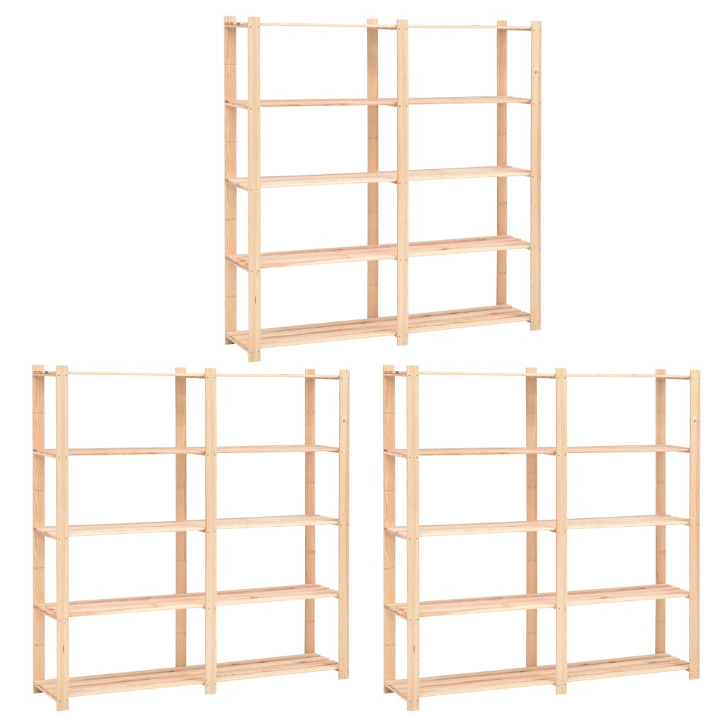 3 Unidades arrumação 5 prateleiras 170x38x170cm pinho 500 kg