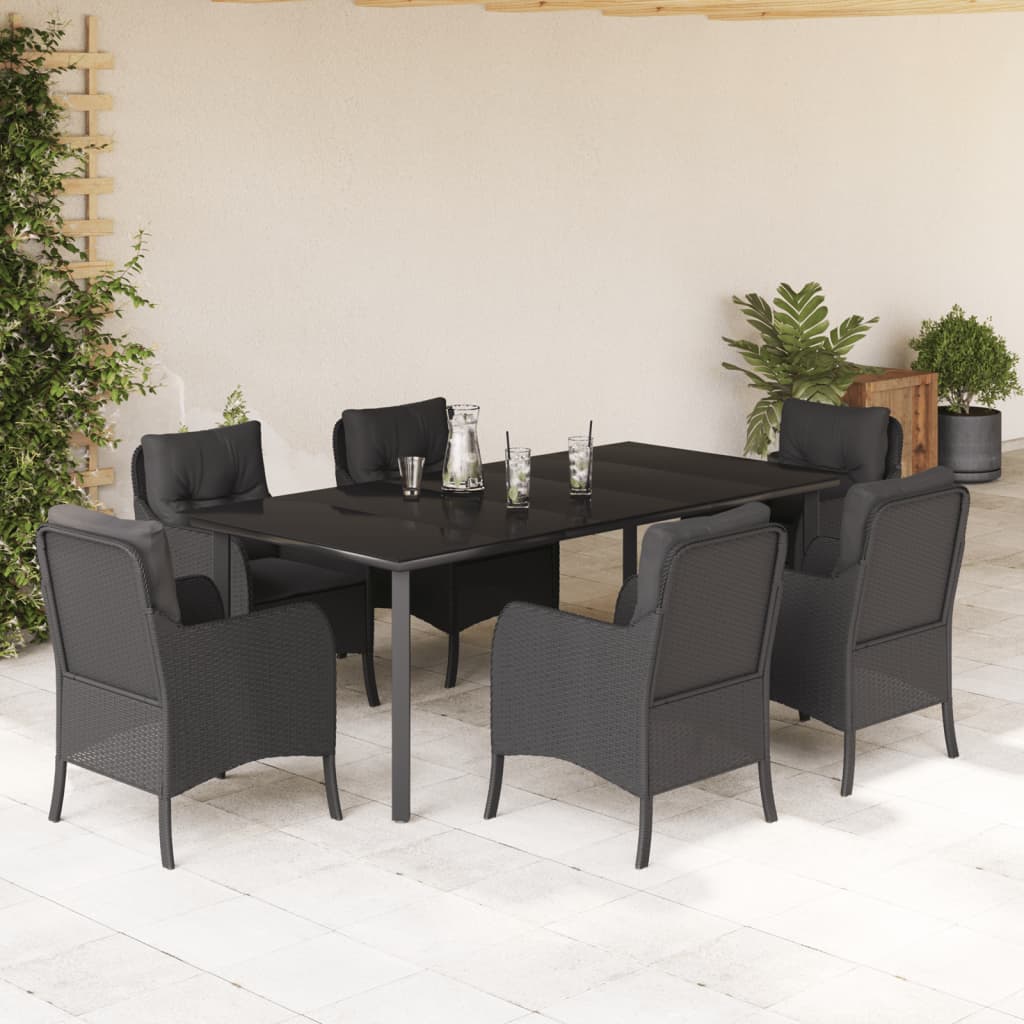 7 Pcs conjunto de jantar p/ jardim c/ almofadões vime PE preto
