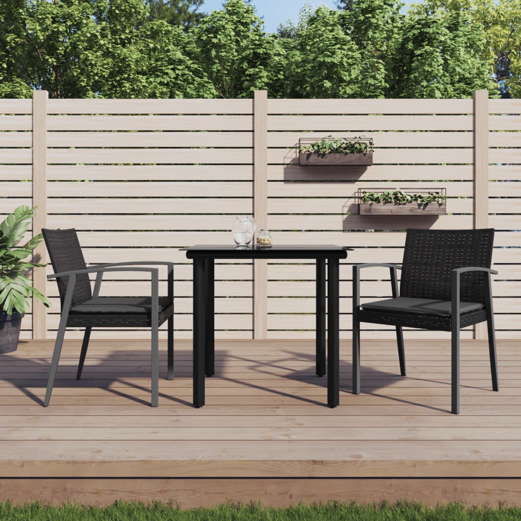 3 Pcs conjunto de jantar p/ jardim c/ almofadões vime PE e aço