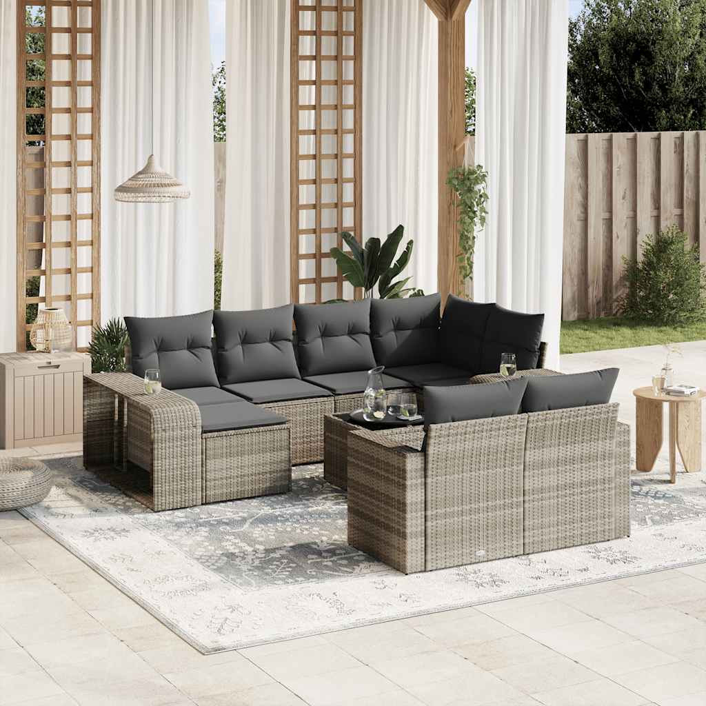 11 Pcs conjunto sofás de jardim c/ almofadões vime PE cinzento