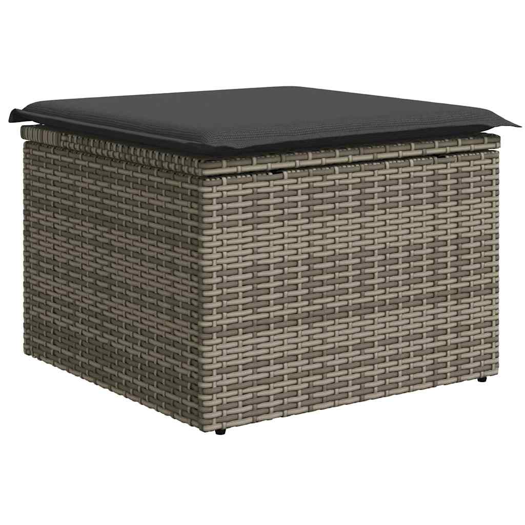 11 Pcs conjunto sofás de jardim c/ almofadões vime PE cinzento