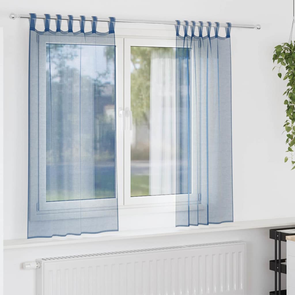 Cortinas de voile com laços 2 pcs azul real 140x175 cm
