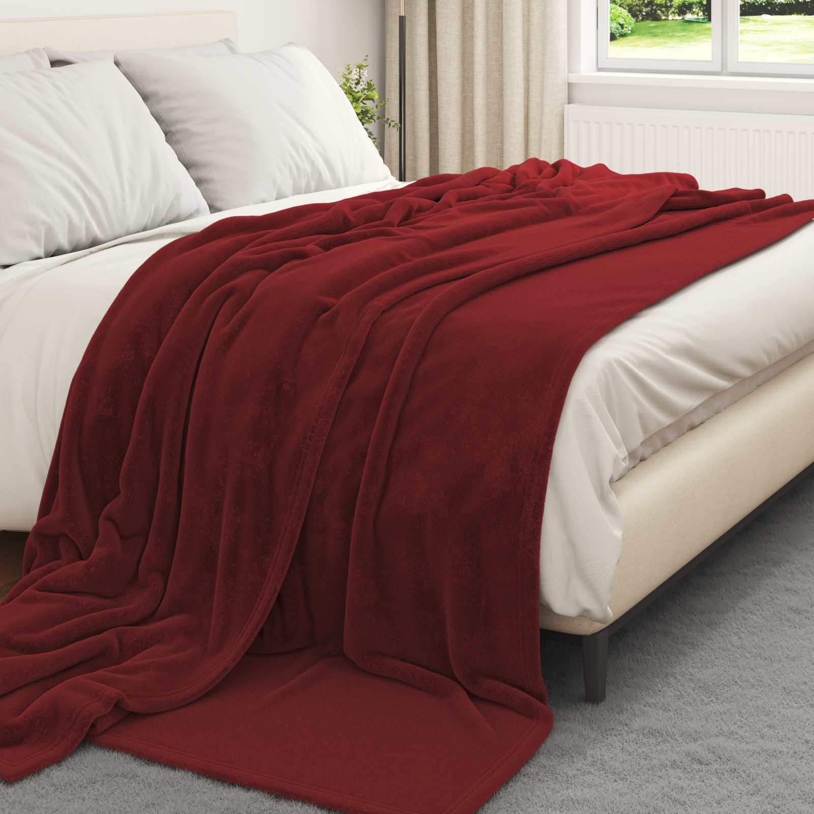 Cobertor vermelho bordeaux 220 x 240 cm lã