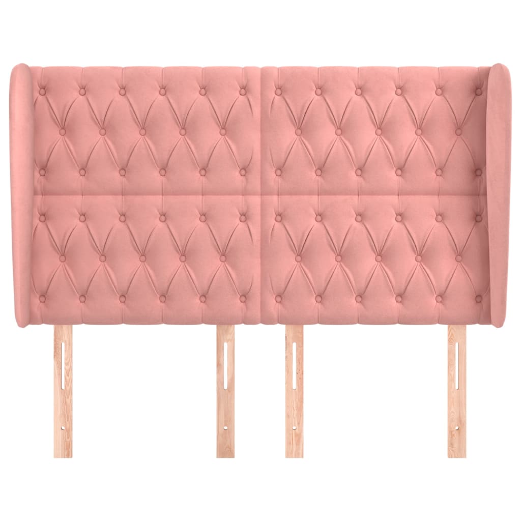 Cabeceira de cama c/ abas veludo 147x23x118/128 cm rosa