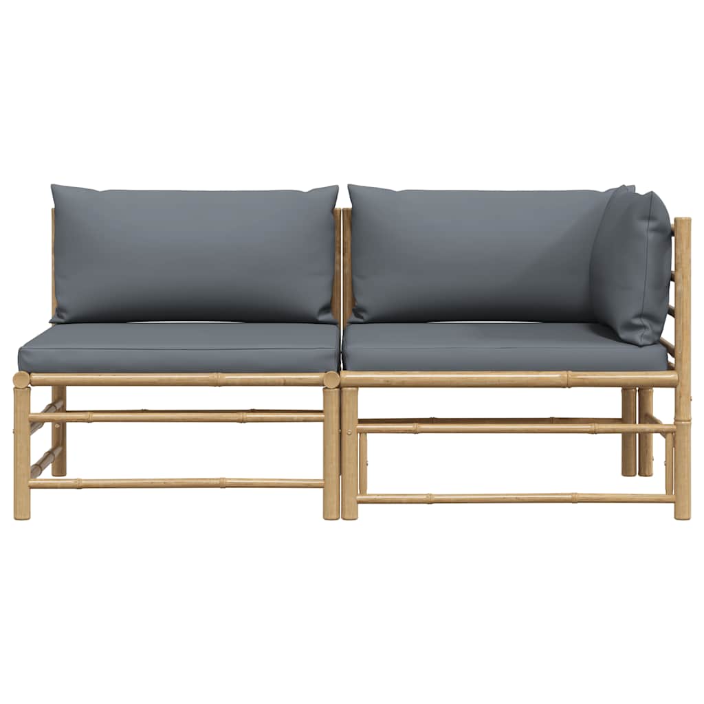 2 Pcs conj. lounge jardim em bambu c/ almofadões cinza-escuro