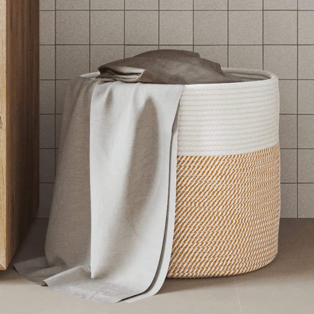 Cesto de arrumação ø40x35 cm algodão castanho e branco