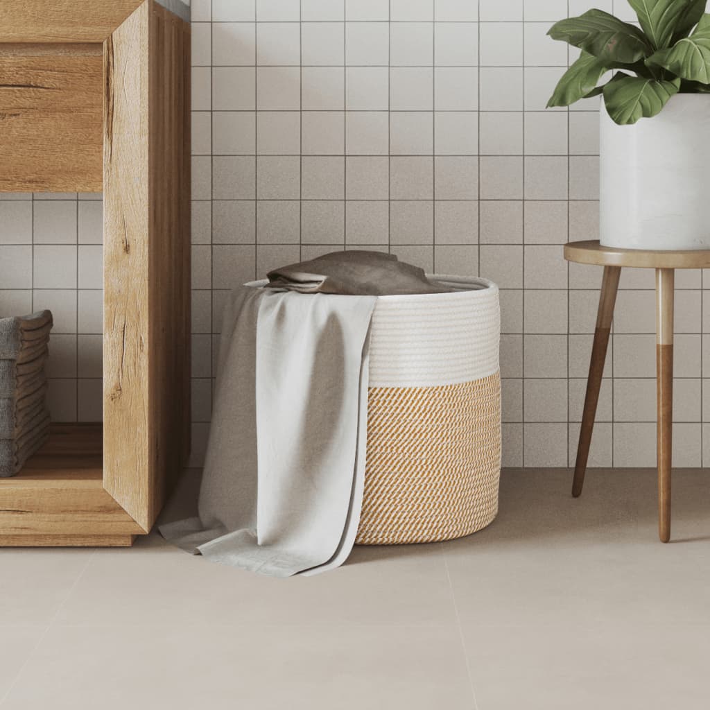 Cesto de arrumação ø40x35 cm algodão castanho e branco