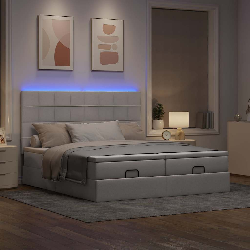 Estrutura de cama otomana com colchões tecido cinzento