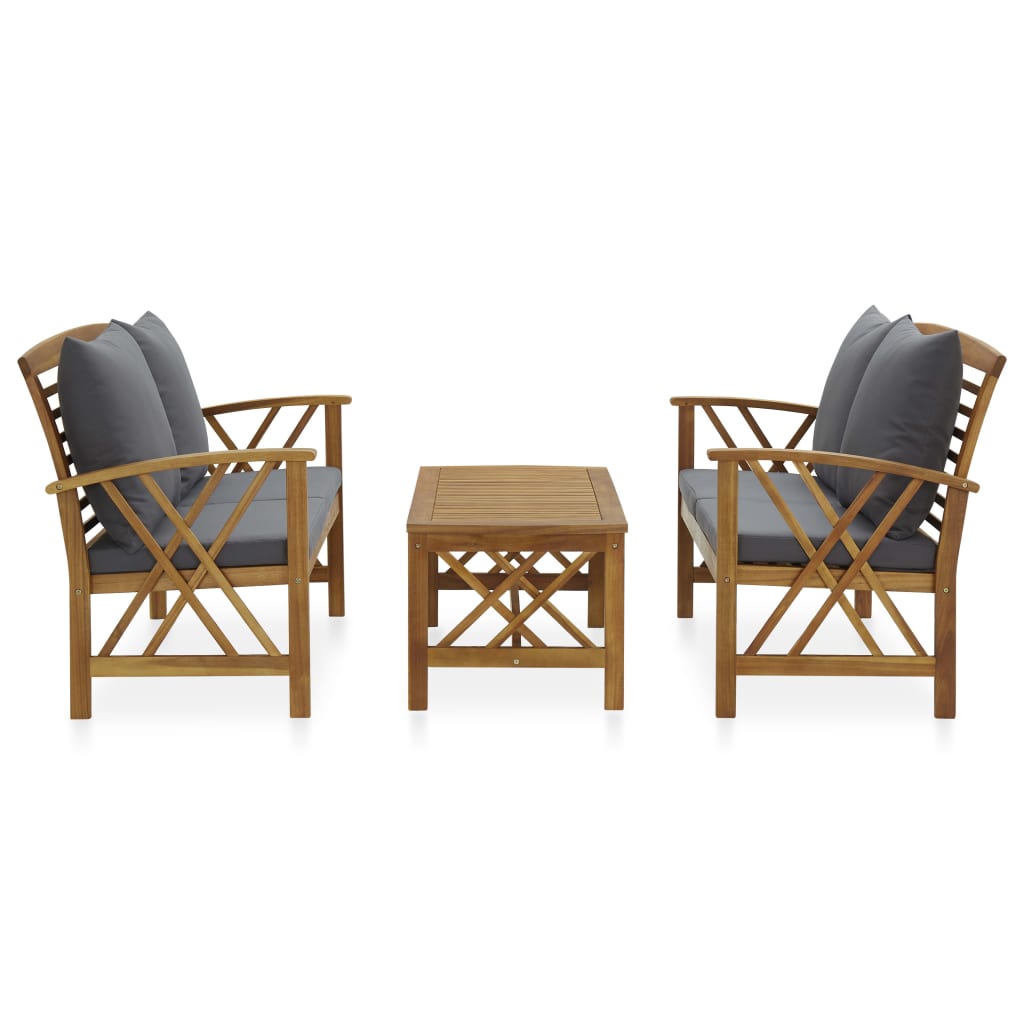 3 Pcs conjunto lounge de jardim c/ almofadões acácia maciça
