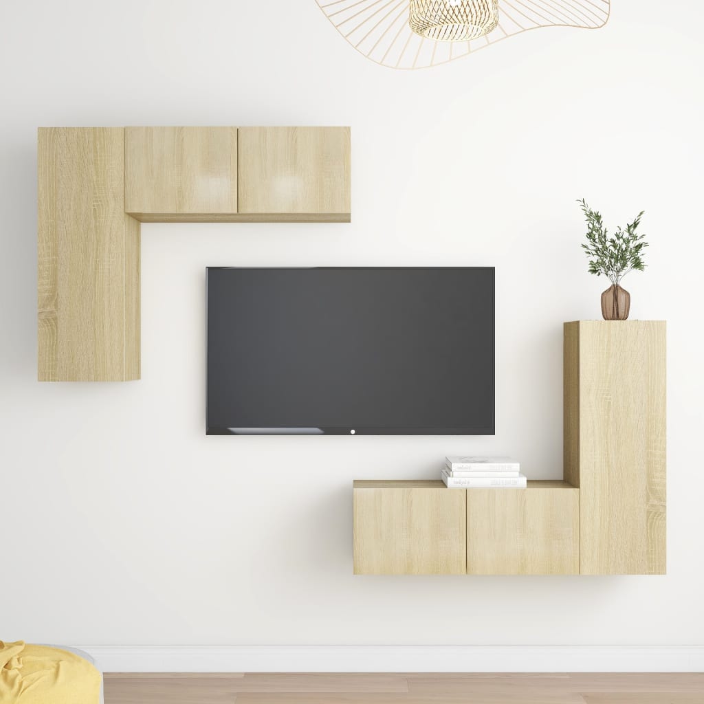 4Pcs conjunto de móveis de TV derivados madeira carvalho sonoma
