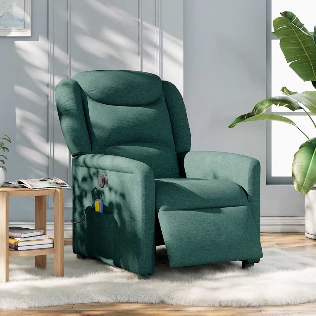 Poltrona reclinável de massagens elétrica tecido verde-escuro
