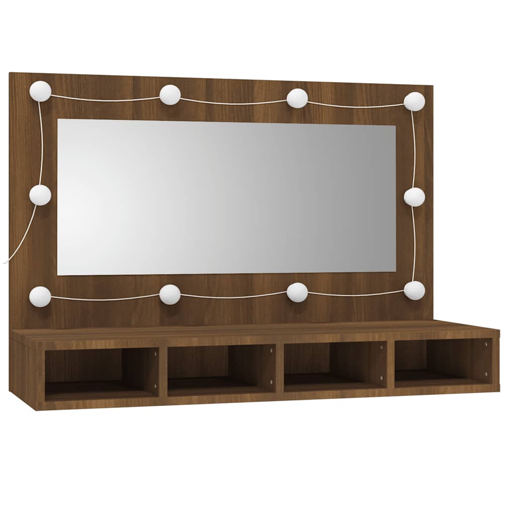 Armário espelhado com LED 90x31,5x62 cm carvalho castanho
