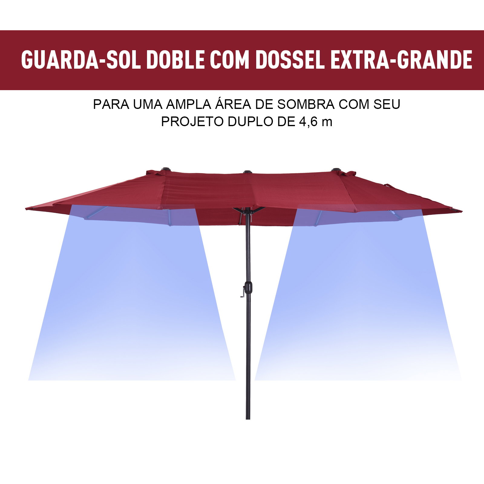Chapéu de Sol Duplo 4,55x2,68x2,38 m Chapéu de Sol de Jardim com Manivela Manual Resistente à Água e com Proteção Solar UV para