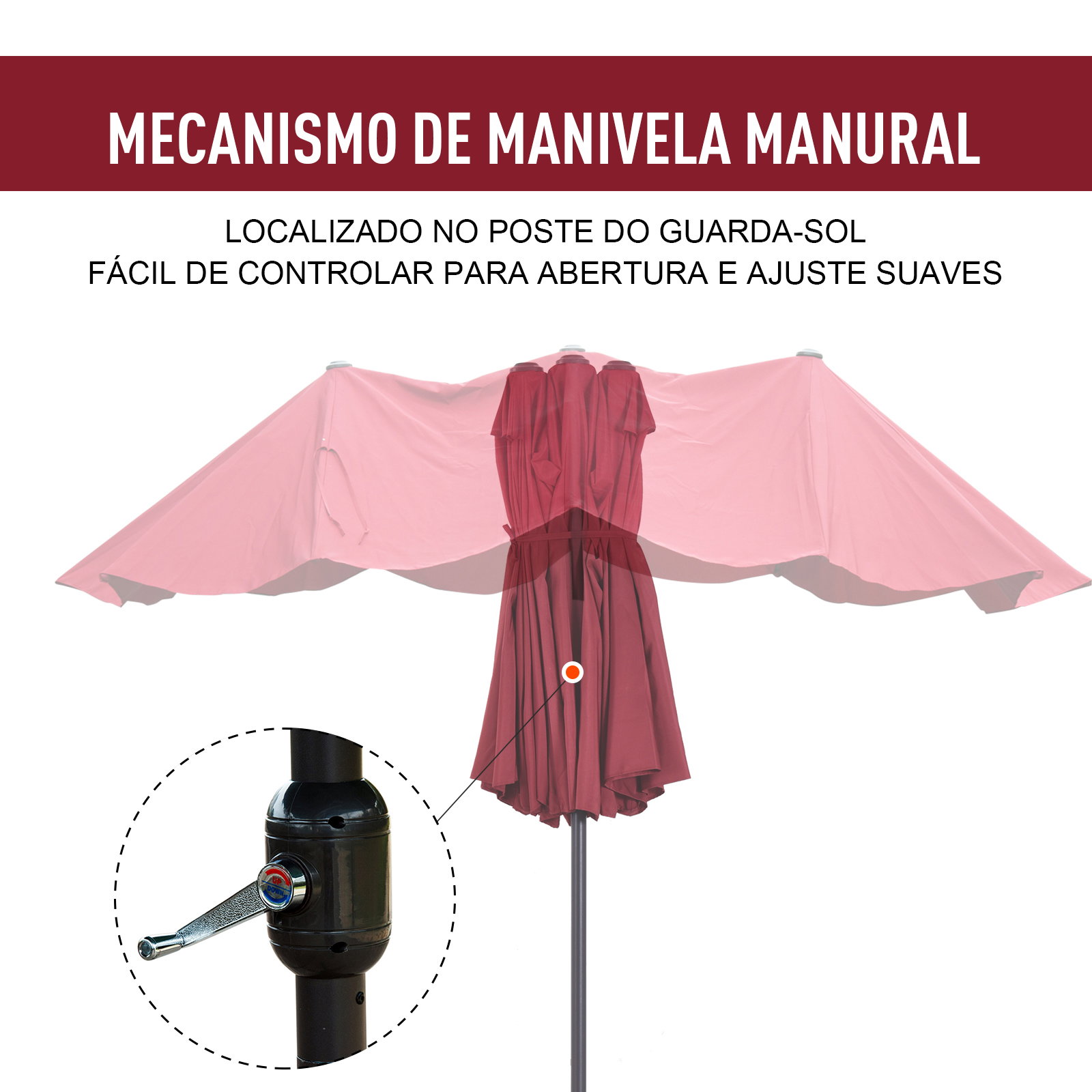 Chapéu de Sol Duplo 4,55x2,68x2,38 m Chapéu de Sol de Jardim com Manivela Manual Resistente à Água e com Proteção Solar UV para