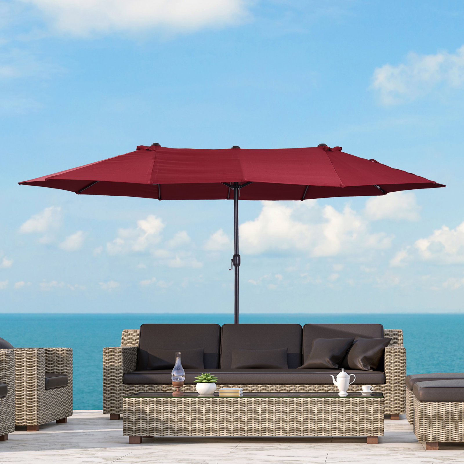 Chapéu de Sol Duplo 4,55x2,68x2,38 m Chapéu de Sol de Jardim com Manivela Manual Resistente à Água e com Proteção Solar UV para