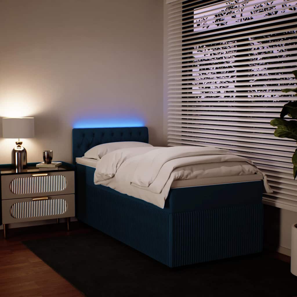 Cama boxspring com colchão 90x200 cm veludo azul