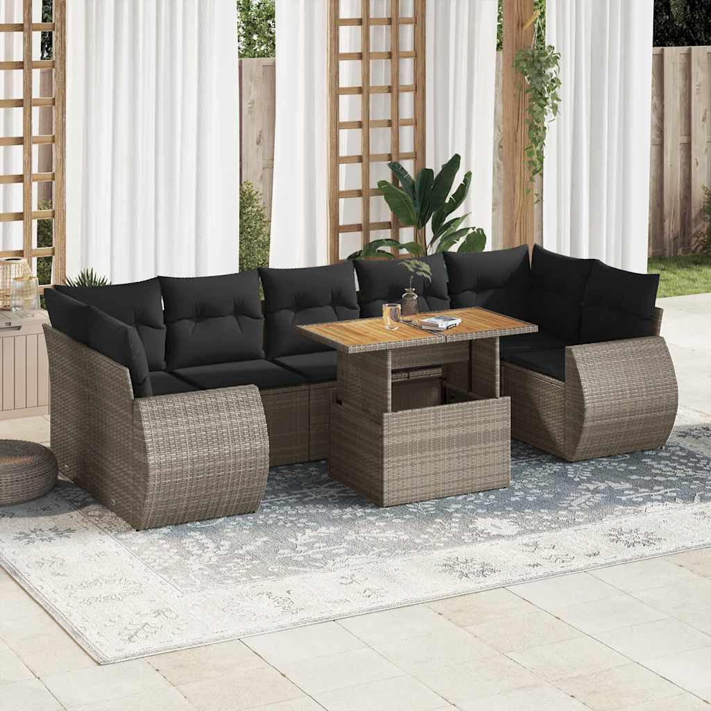 8 Pcs conjunto sofás de jardim c/ almofadões vime PE cinzento