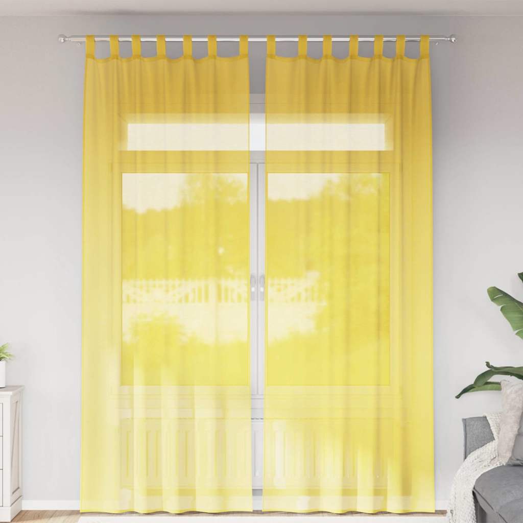 Cortinas de voile com laços 2 pcs amarelo 140x260 cm