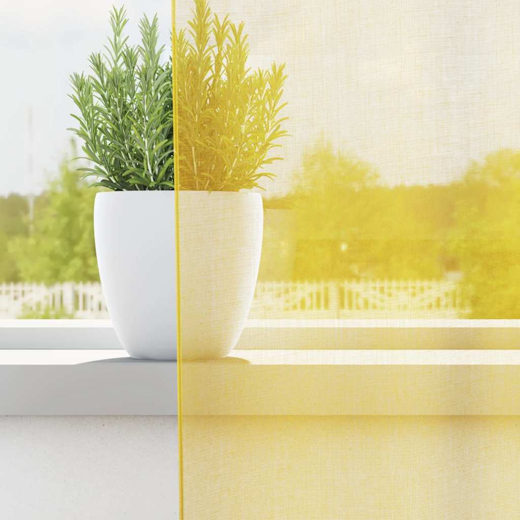 Cortinas de voile com laços 2 pcs amarelo 140x260 cm