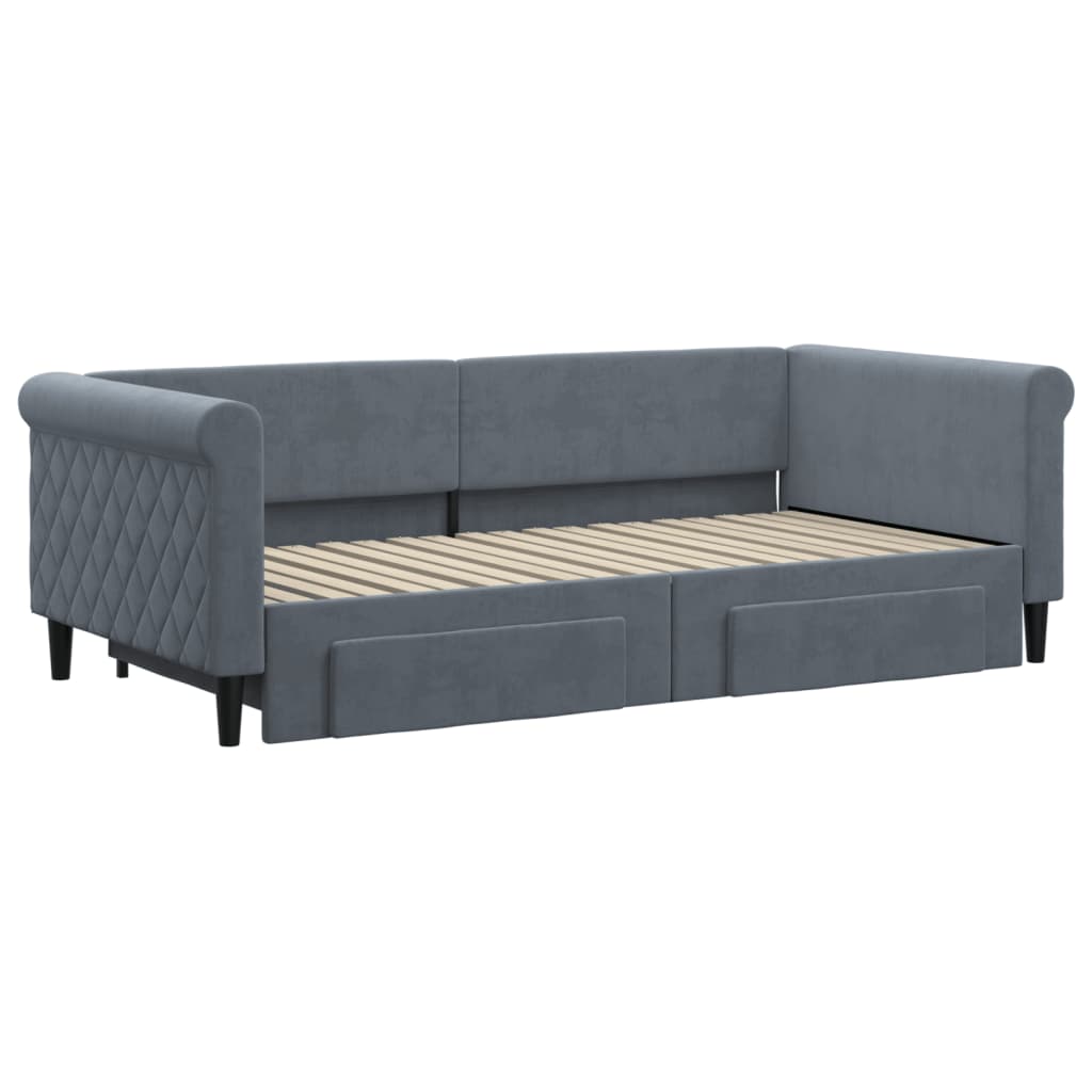 Sofá-cama c/ gavetão e gavetas 90x190 cm veludo cinzento-escuro