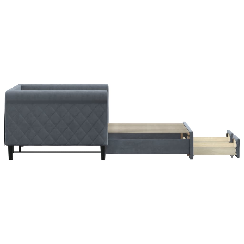 Sofá-cama c/ gavetão e gavetas 90x190 cm veludo cinzento-escuro