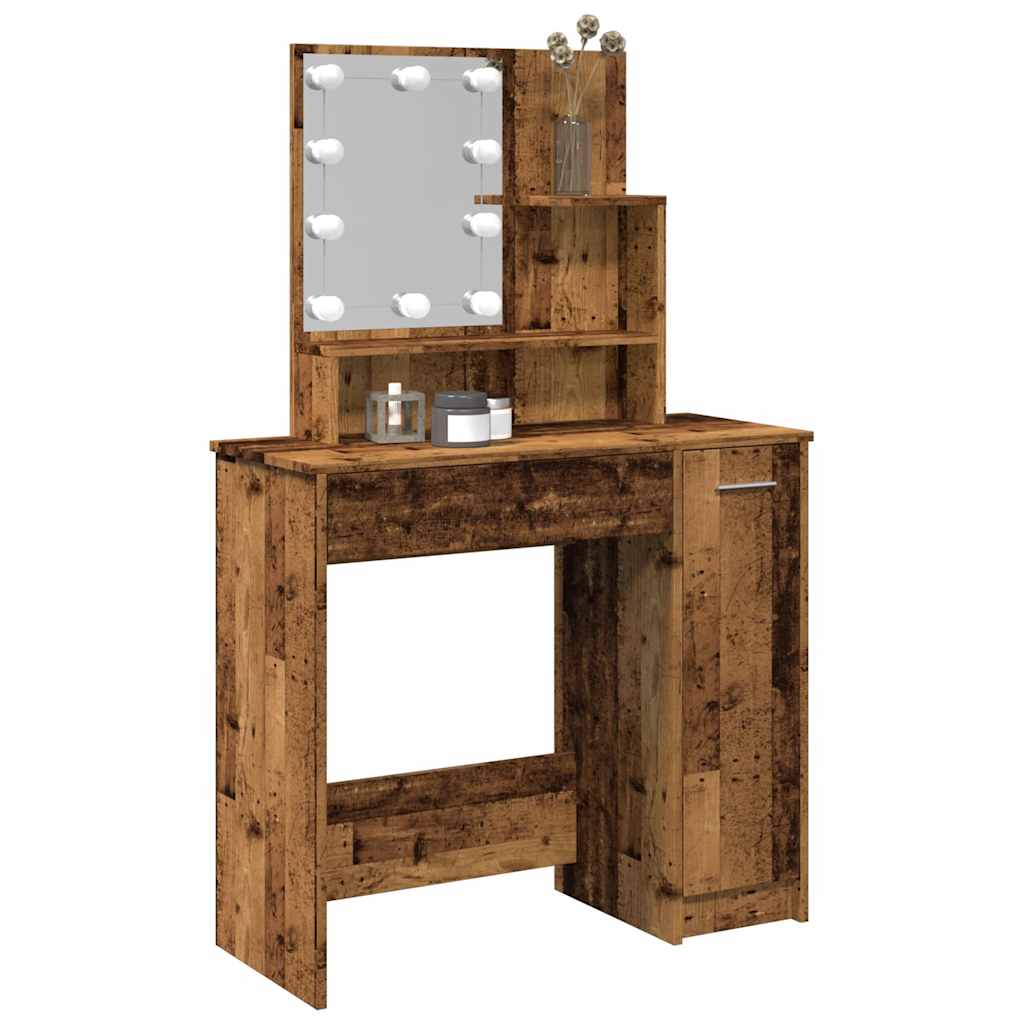 Toucador com luzes LED 86,5x35x136 cm madeira velha