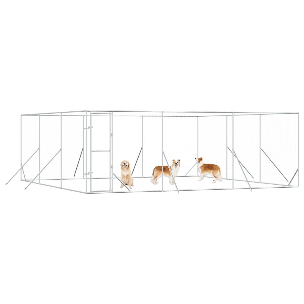 Canil de exterior 6x6x2 m aço galvanizado prateado