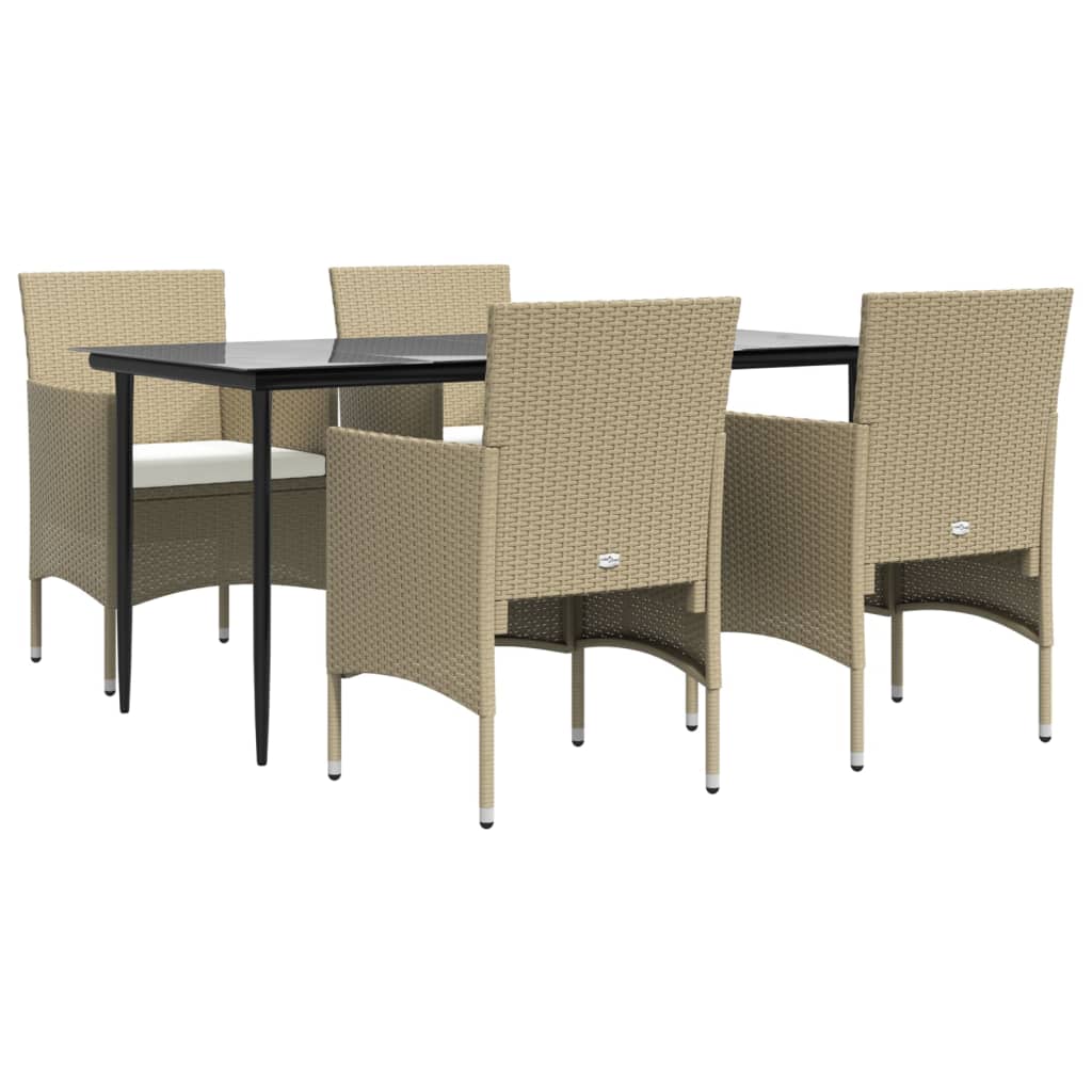 5 Pcs conjunto de jantar p/ jardim c/ almofadões bege e preto