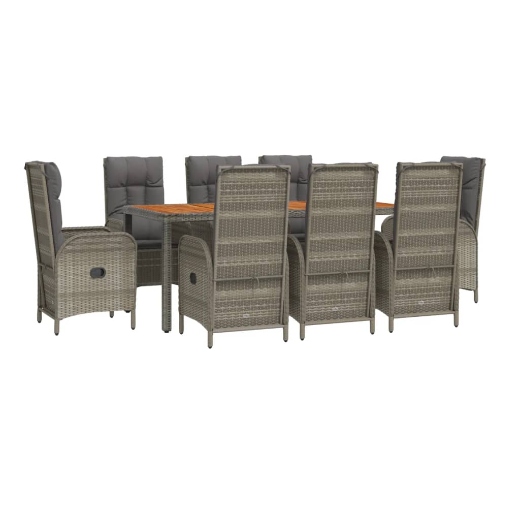 9 Pcs conjunto de jantar p/ jardim c/ almofadões vime PE cinza