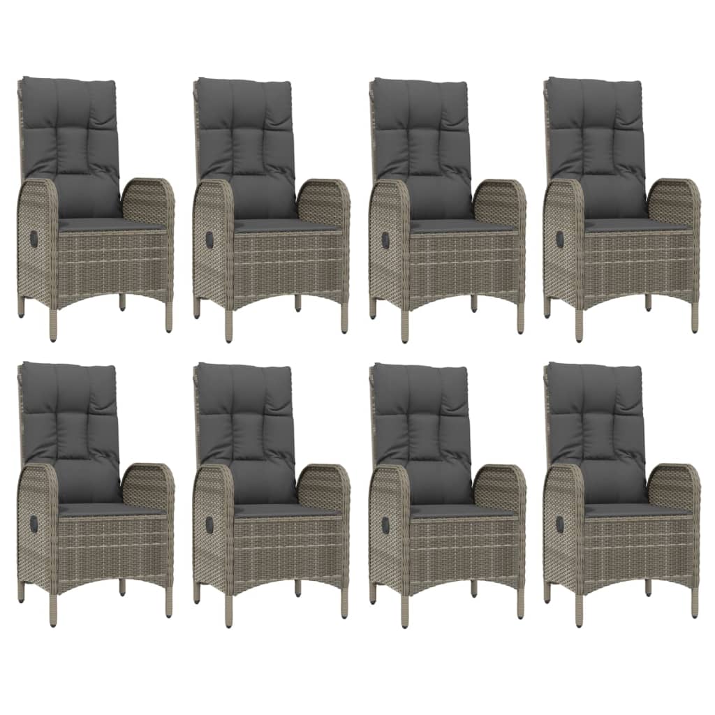 9 Pcs conjunto de jantar p/ jardim c/ almofadões vime PE cinza