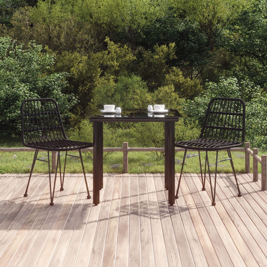 3 Pcs conjunto de jantar para jardim vime PE preto