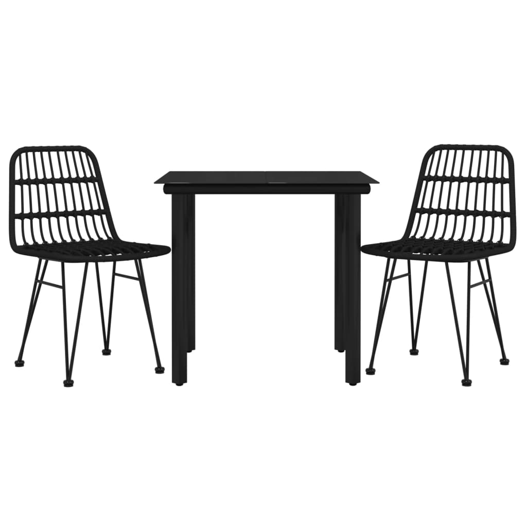3 Pcs conjunto de jantar para jardim vime PE preto