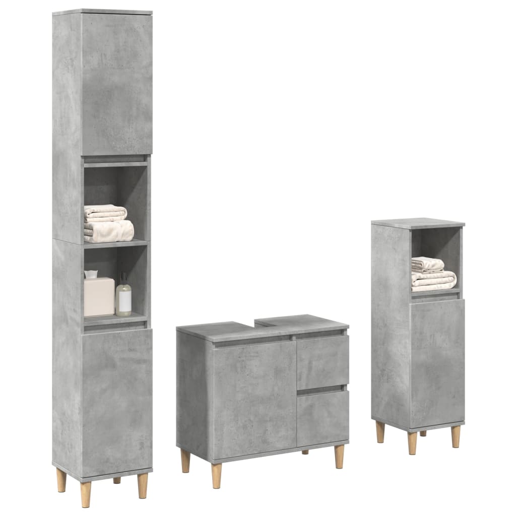 3 Pcs conj. móveis casa banho derivados madeira cinza cimento