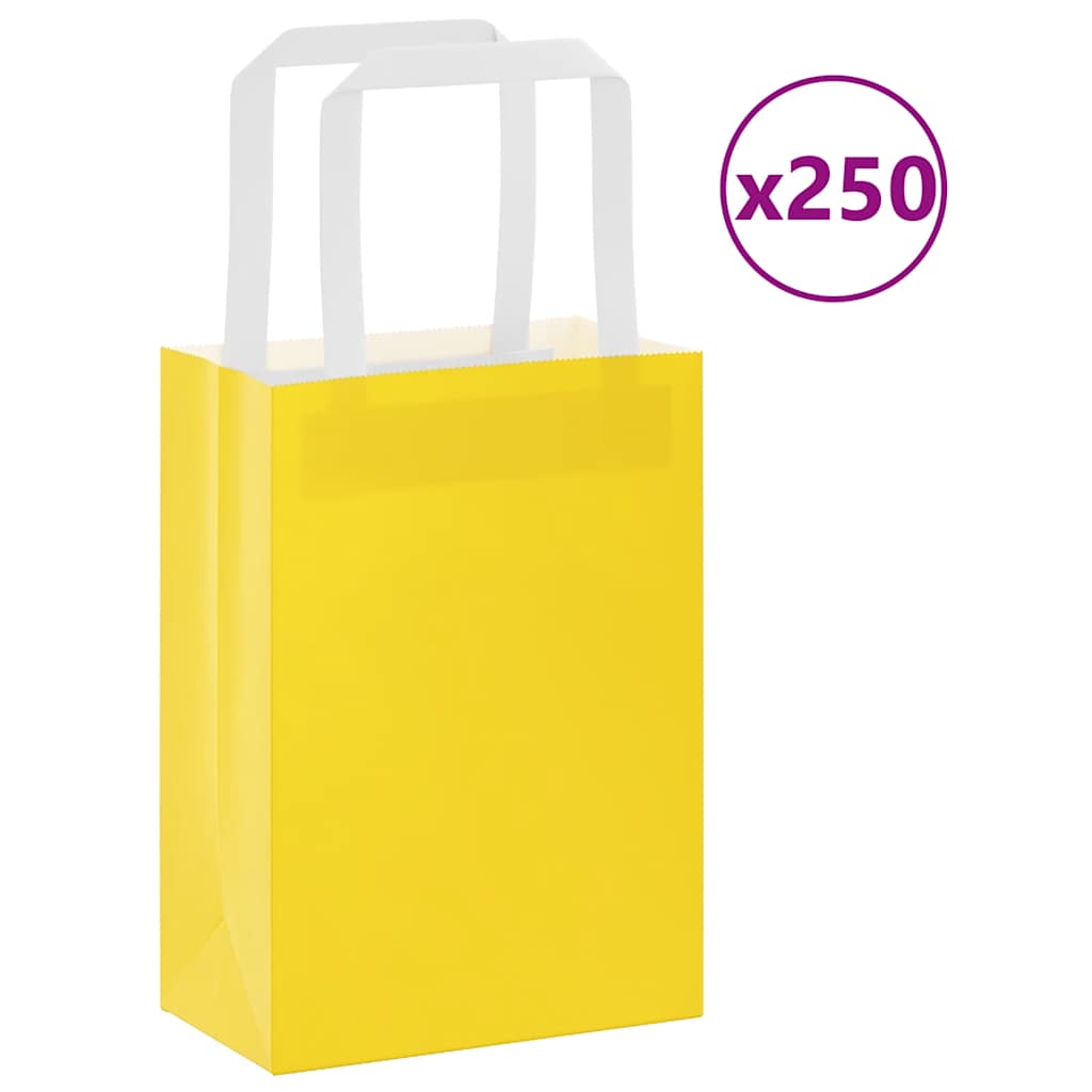 Sacos de papel 250 unid com alças amarelo 15x8x21 cm