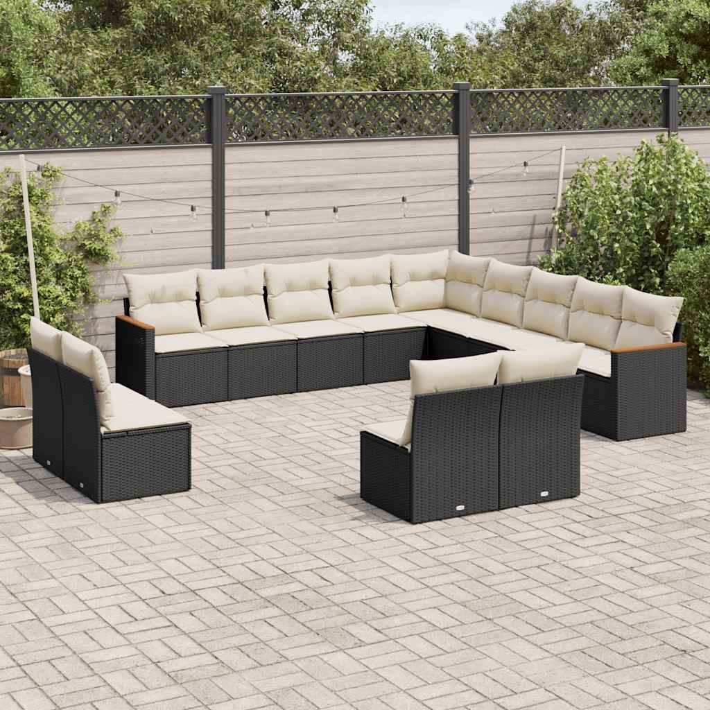 13 Pcs conjunto de sofás de jardim com almofadões vime PE preto