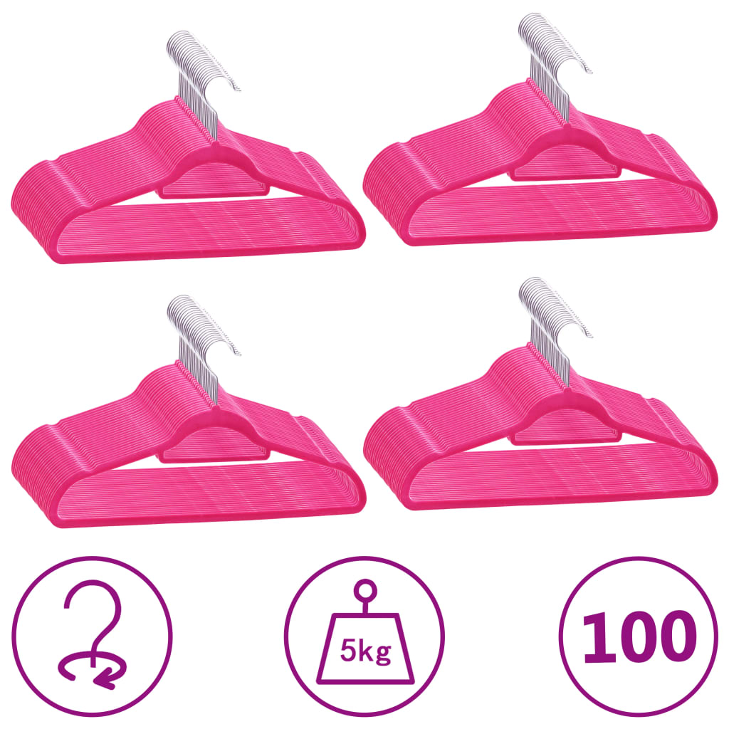 100 Pcs conjunto de cabides antiderrapantes veludo rosa
