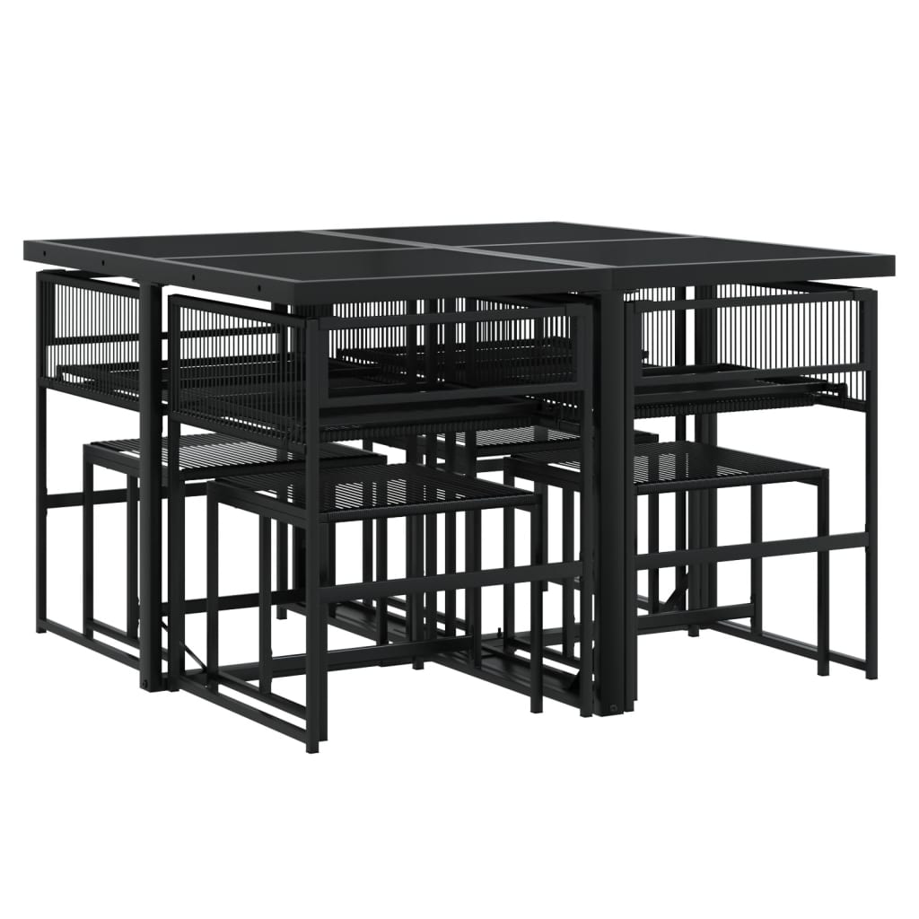 9 Pcs conjunto de jantar p/ jardim c/ almofadões vime PE preto