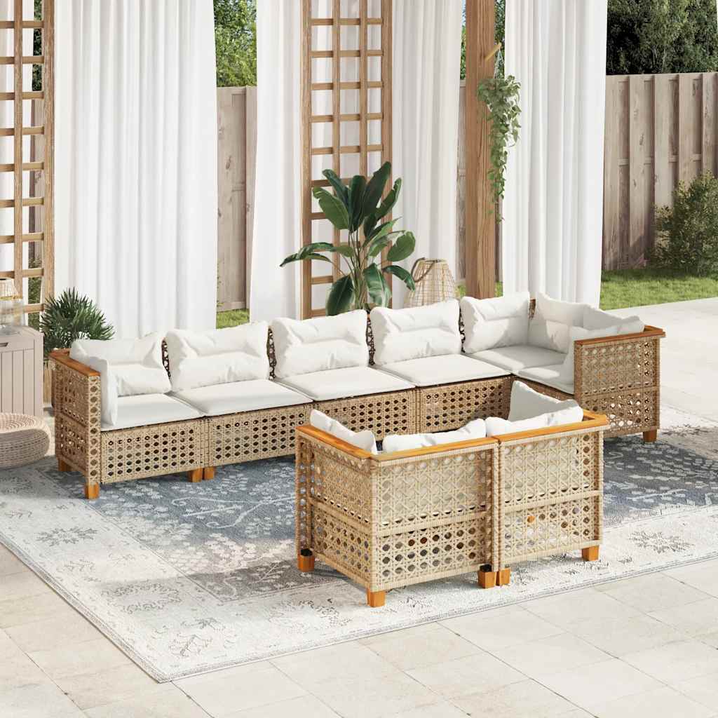 8 Pcs conjunto de sofás p/ jardim com almofadões vime PE bege