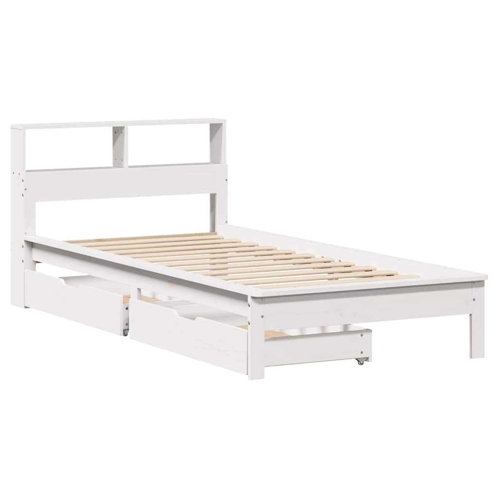 Cama com estante sem colchão 90x190 cm pinho maciço branco