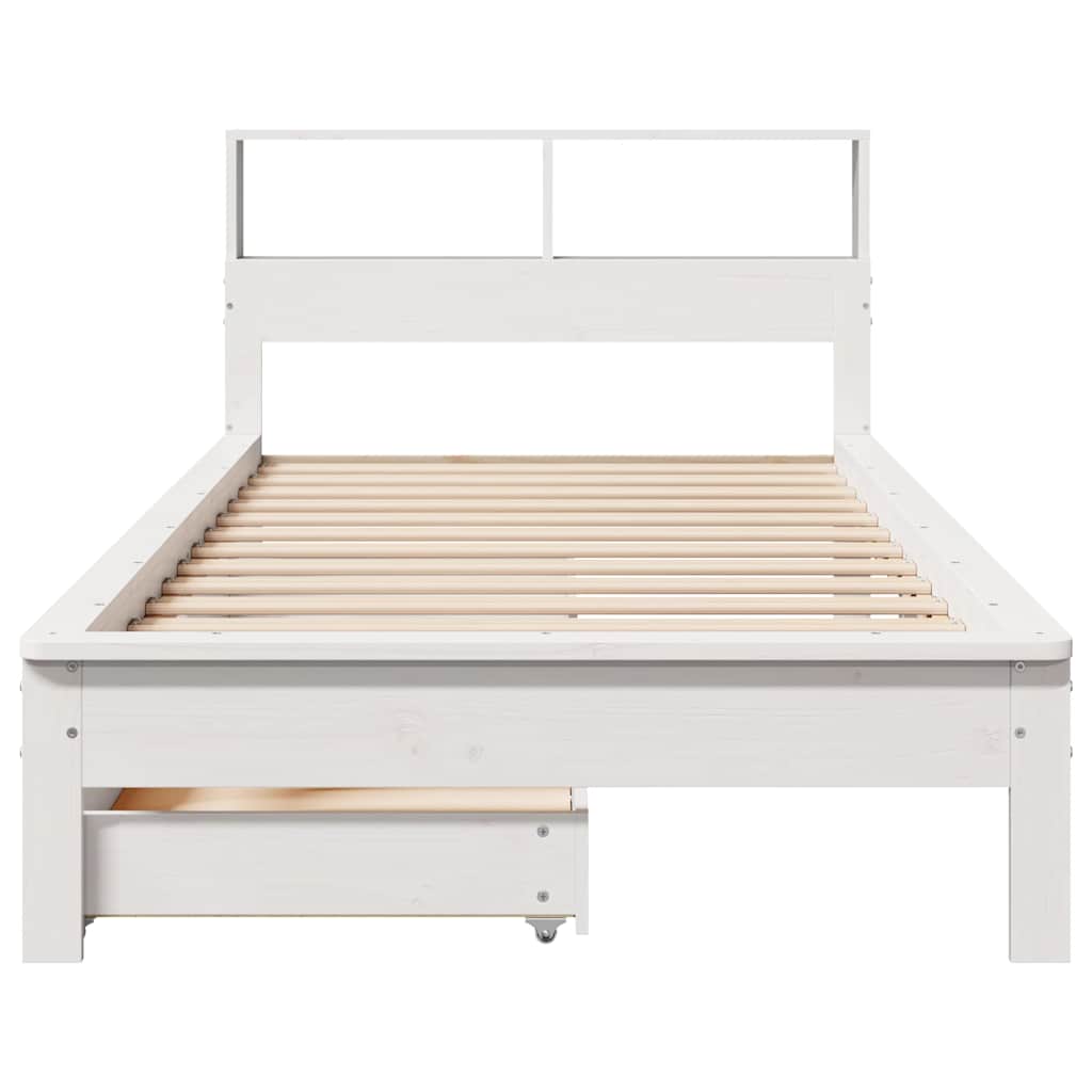 Cama com estante sem colchão 90x190 cm pinho maciço branco