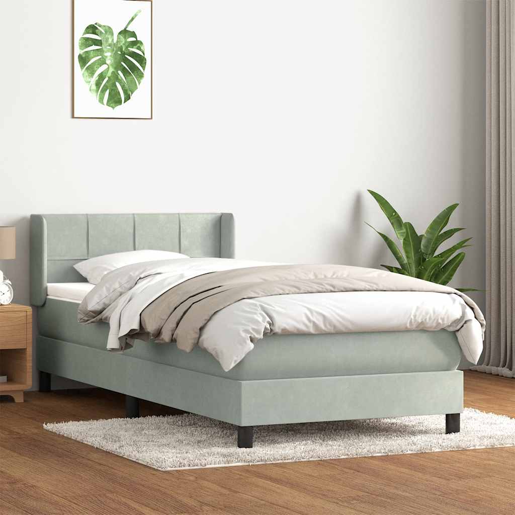 Cama com molas/colchão cinzento-claro 80x210 cm veludo