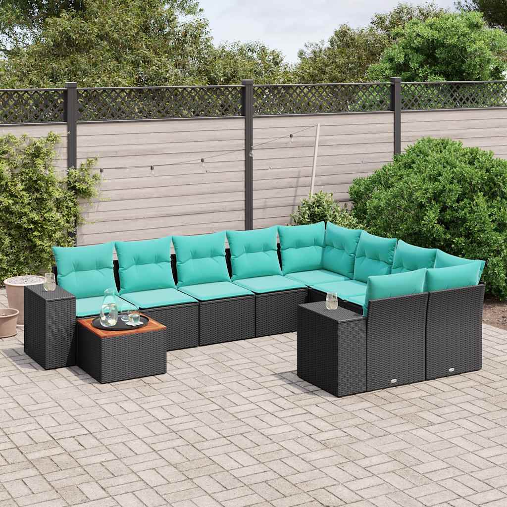 Conjunto de sofá de jardim com 10 peças e almofadas em rattan sintético preto