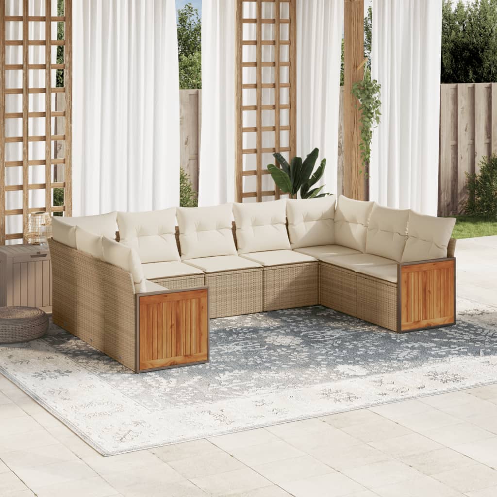 9 Pcs conjunto de sofás p/ jardim com almofadões vime PE bege