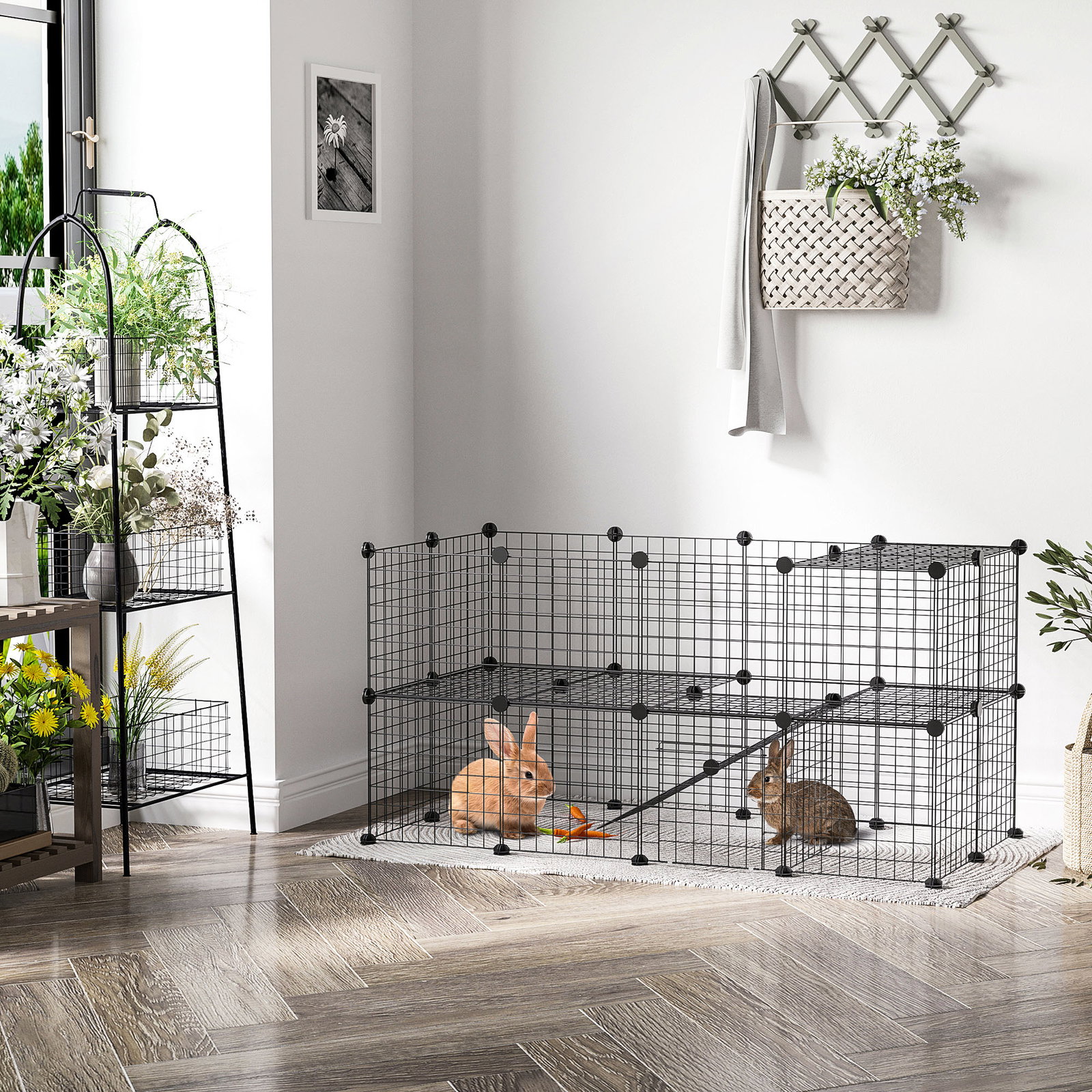 Recinto de metal para pequenos animais de estimação com 36 painéis desmontável DIY 146x73x73 cm preto